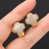 Copper Four Leaf Clover Hoop Earrings Micro-Inlaid Women Daily Wear