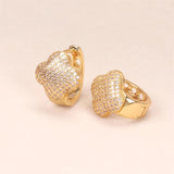 Copper Four Leaf Clover Hoop Earrings Micro-Inlaid Women Daily Wear