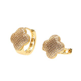 Copper Four Leaf Clover Hoop Earrings Micro-Inlaid Women Daily Wear