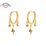 925 Silver Lightning Star Hoop Earrings Women Piercing Earings Jewelry