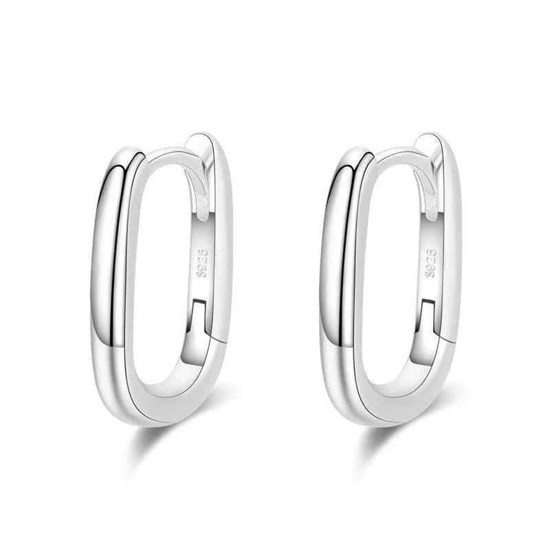 925 Silver Oval Charm Hoop Earrings for Women