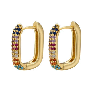 Geometric Rectangle Hoop Earrings CZ Crystal Small Women Jewelry VE639