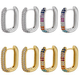 Geometric Rectangle Hoop Earrings CZ Crystal Small Women Jewelry VE639