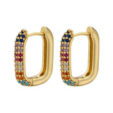 Geometric Rectangle Hoop Earrings CZ Crystal Small Women Jewelry VE639