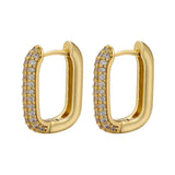 Geometric Rectangle Hoop Earrings CZ Crystal Small Women Jewelry VE639