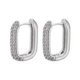 Geometric Rectangle Hoop Earrings CZ Crystal Small Women Jewelry VE639