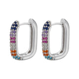 Geometric Rectangle Hoop Earrings CZ Crystal Small Women Jewelry VE639