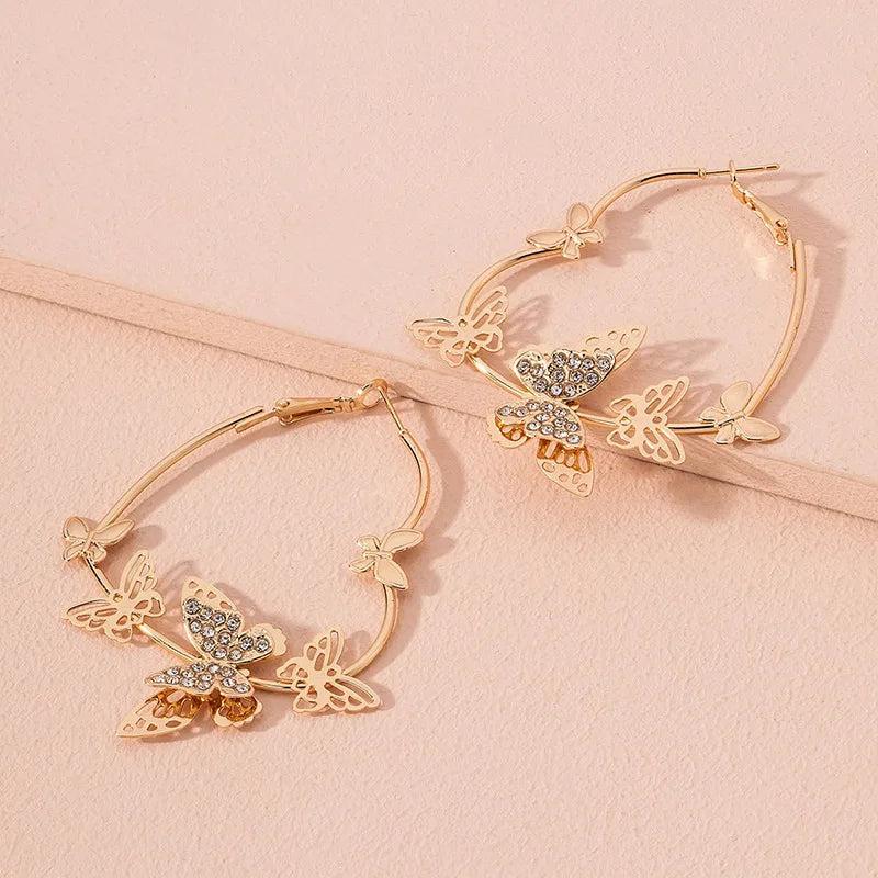 Butterfly Rhinestone Hoop Earrings for Women