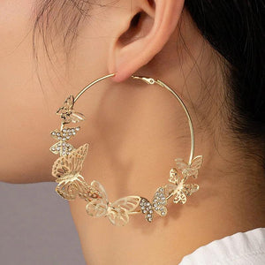 Butterfly Rhinestone Hoop Earrings for Women