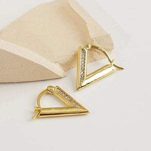Zircon V Shaped Letter Earrings Geometric Hoops Women Jewelry