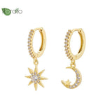 Colorful Enamel Moon Stud Earrings & Sun Pendant Hoop Set