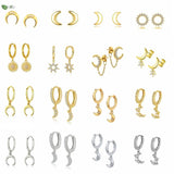 Colorful Enamel Moon Stud Earrings & Sun Pendant Hoop Set