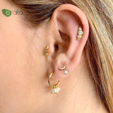 Colorful Enamel Moon Stud Earrings & Sun Pendant Hoop Set