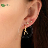 Colorful Enamel Moon Stud Earrings & Sun Pendant Hoop Set