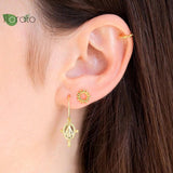 Colorful Enamel Moon Stud Earrings & Sun Pendant Hoop Set