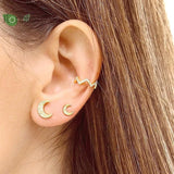 Colorful Enamel Moon Stud Earrings & Sun Pendant Hoop Set