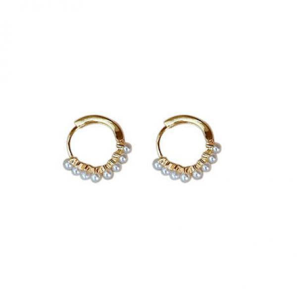 925 Silver Small Pearl 18K Plated Hoop Earrings for Women
