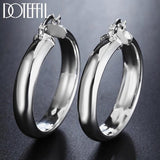 925 Silver 35mm Circle Smooth Hoop Earrings Women Lady Gift