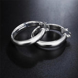 925 Silver 35mm Circle Smooth Hoop Earrings Women Lady Gift