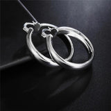 925 Silver 35mm Circle Smooth Hoop Earrings Women Lady Gift