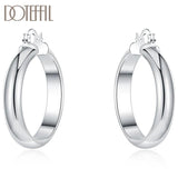 925 Silver 35mm Circle Smooth Hoop Earrings Women Lady Gift