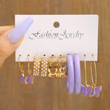 Purple Butterfly Hoop Earrings Set Metal Resin Acrylic Hollow Jewelry