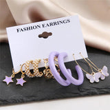 Purple Butterfly Hoop Earrings Set Metal Resin Acrylic Hollow Jewelry