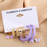 Purple Butterfly Hoop Earrings Set Metal Resin Acrylic Hollow Jewelry