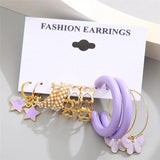 Purple Butterfly Hoop Earrings Set Metal Resin Acrylic Hollow Jewelry