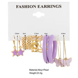 Purple Butterfly Hoop Earrings Set Metal Resin Acrylic Hollow Jewelry