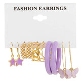 Purple Butterfly Hoop Earrings Set Metal Resin Acrylic Hollow Jewelry