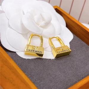 HUANQI Letter Lock Hoop Earrings Women Girl Party Jewelry