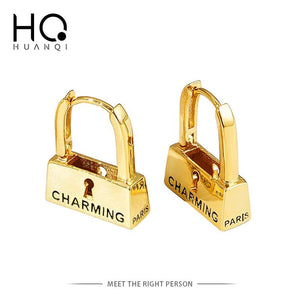 HUANQI Letter Lock Hoop Earrings Women Girl Party Jewelry