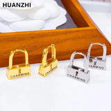 HUANQI Letter Lock Hoop Earrings Women Girl Party Jewelry