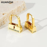 HUANQI Letter Lock Hoop Earrings Women Girl Party Jewelry