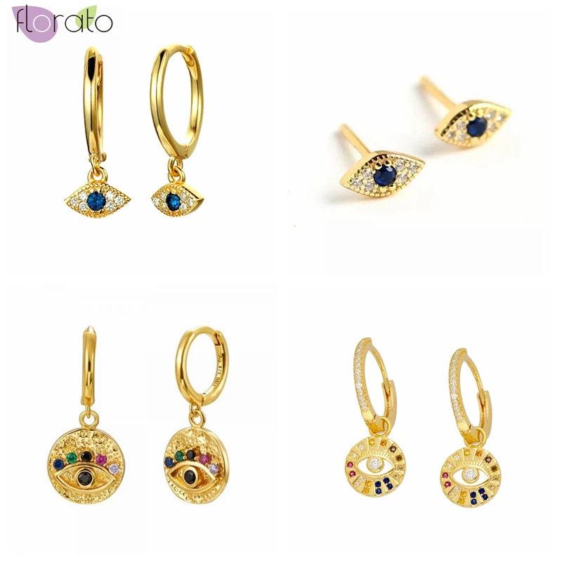 Evil Eye Hoop Earrings 925 Sterling Silver CZ Crystal Jewelry