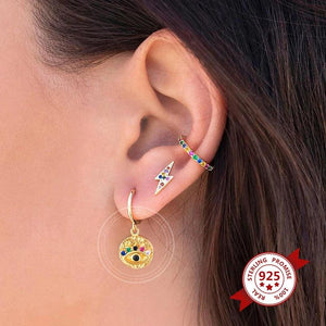 Evil Eye Hoop Earrings 925 Sterling Silver CZ Crystal Jewelry
