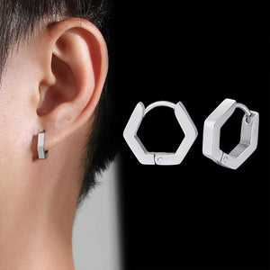 Geometric Hexagon Triangle Earrings for Men Stainless Steel Ear Clip