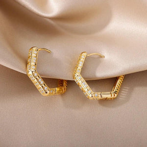 Stainless Steel Zircon Hoop Earrings for Women, Wedding Jewelry