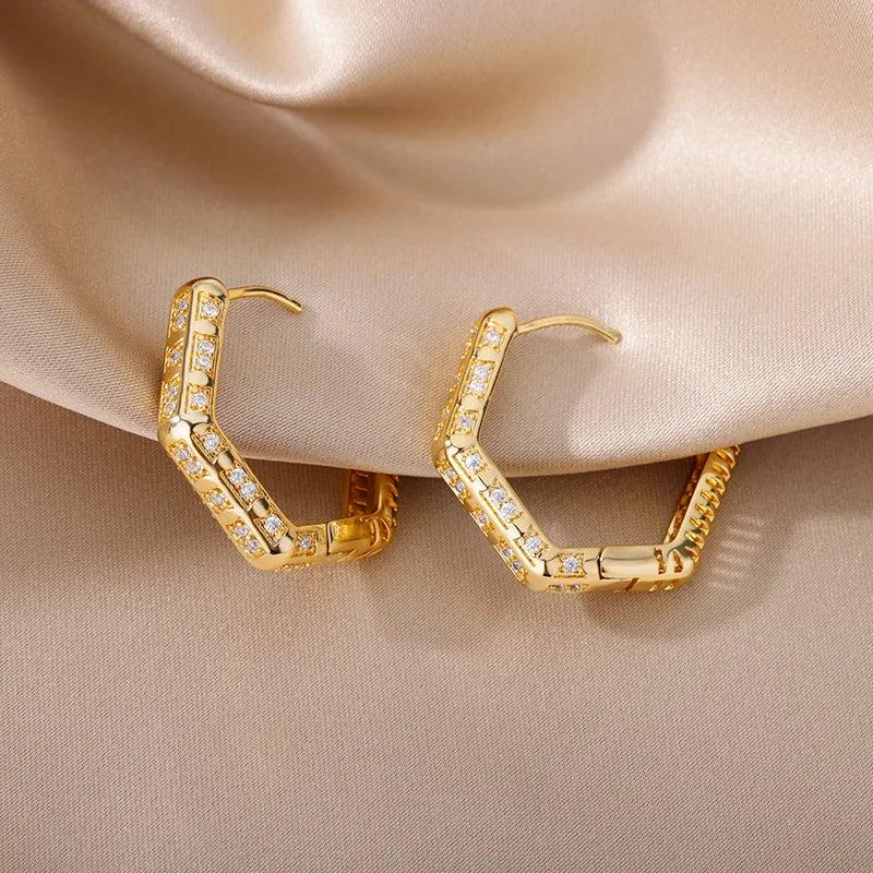Stainless Steel Zircon Hoop Earrings for Women, Wedding Jewelry