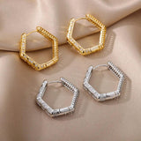 Stainless Steel Zircon Hoop Earrings for Women, Wedding Jewelry