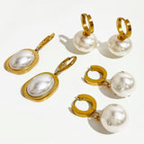 Peri'sbox Pearl Earrings Collection Stainless Steel Dangle Pearls Hoop