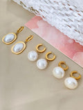 Peri'sbox Pearl Earrings Collection Stainless Steel Dangle Pearls Hoop
