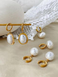 Peri'sbox Pearl Earrings Collection Stainless Steel Dangle Pearls Hoop