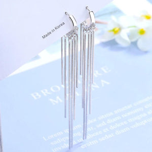 925 Silver Heart Hoop Earrings Tassel Chain Oorbellen Aretes Creole Wedding