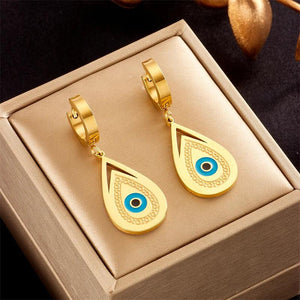 316L Stainless Steel Water Drop Eyes Hoop Earrings Vintage Girls Jewelry