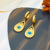 316L Stainless Steel Water Drop Eyes Hoop Earrings Vintage Girls Jewelry