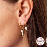 Bohemian Pearl Tassel Earrings 925 Sterling Silver Piercing Stud Earrings