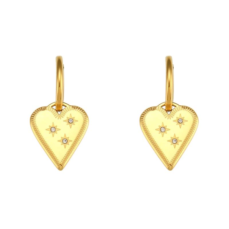 Stainless Steel Star Crystal Heart Charm Earrings Necklace Set