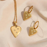 Stainless Steel Star Crystal Heart Charm Earrings Necklace Set